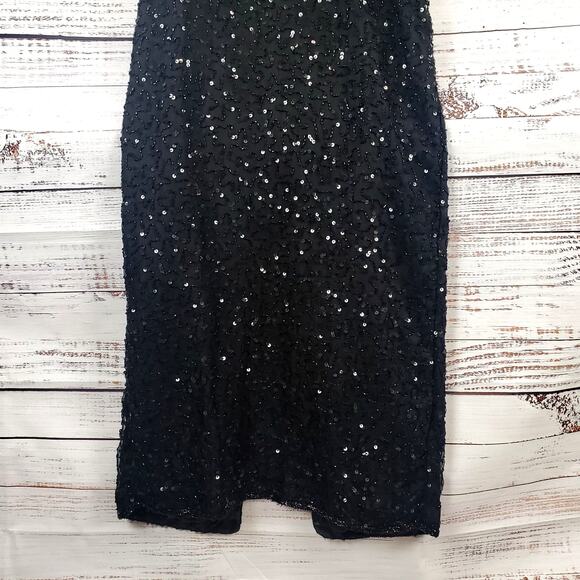 Vintage Formal Silk Black Sequin Beaded Dress Glam Event Gown Bolero Jacket Sz M - Picture 13 of 16
